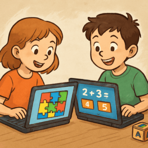children playing educational games online